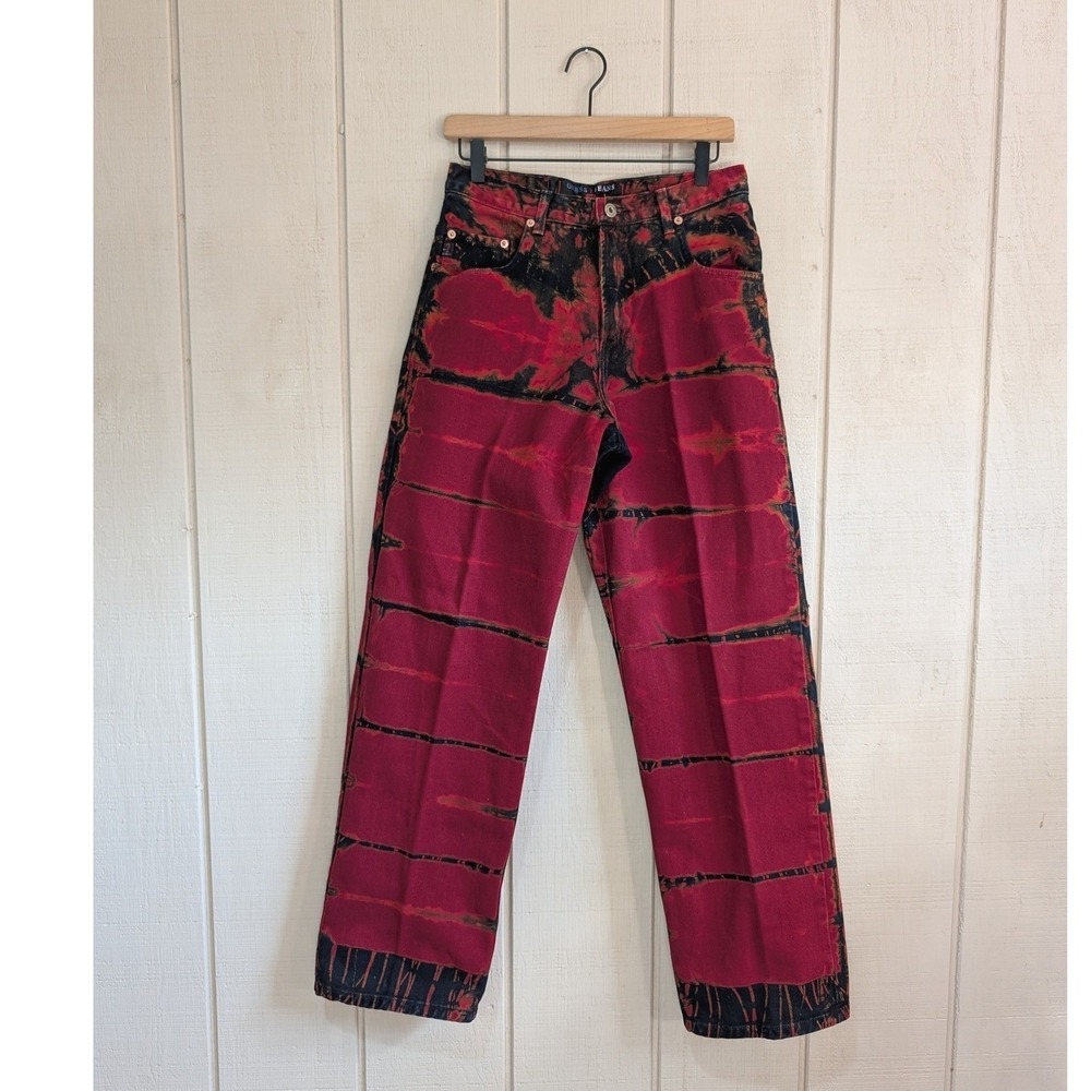 Vintage Guess Jeans Urban Fit Red Black Tie Dye Denim 90s USA Mens 30x32